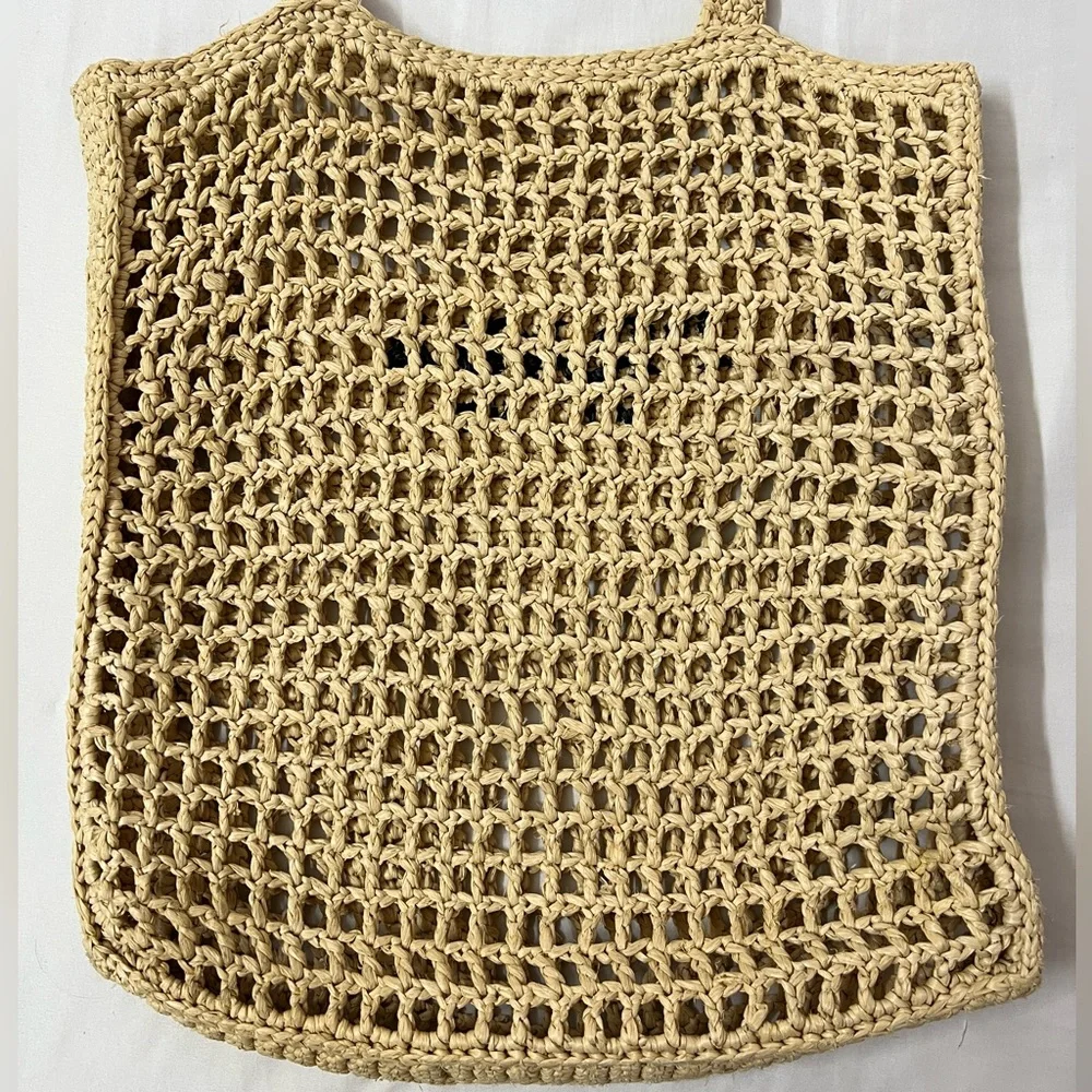 Prada Beige Crochet Tote Bag with Black Logo